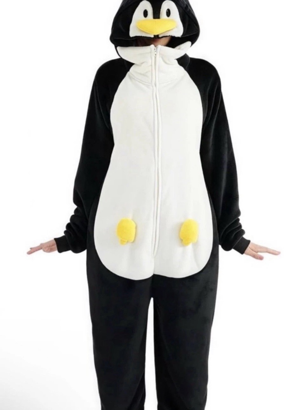 Penguin Pijama fleece  - Black, White & Yellow, size XL